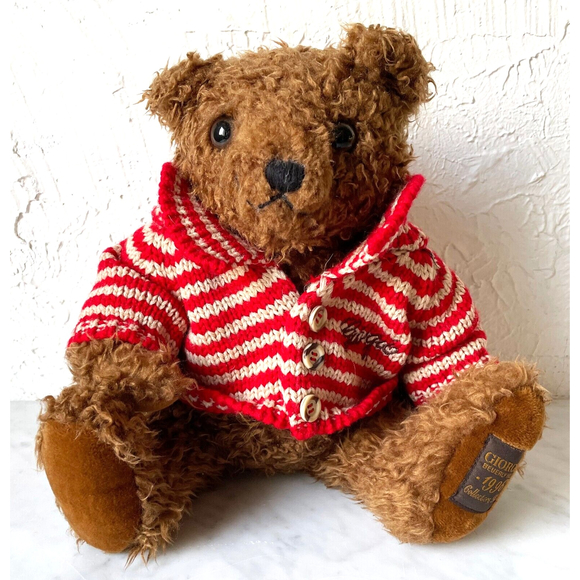 Giorgio Beverly Hills Plush Brown Teddy Bear Striped Sweater Vintage 1996 - Picture 1 of 11
